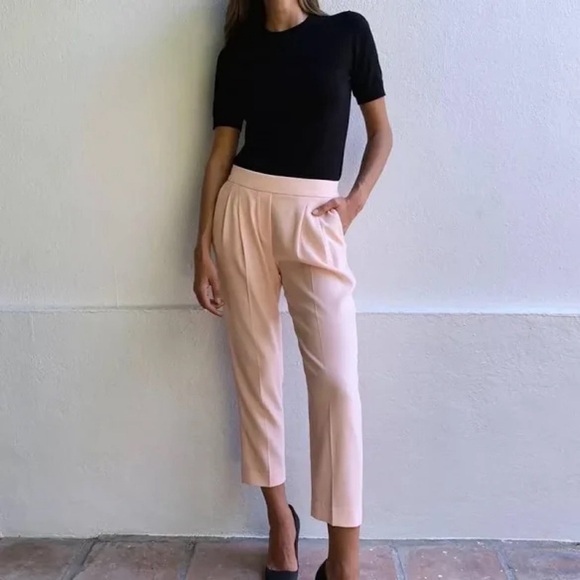 Babaton Aritzia Cohen Pleated Front Cropped Trouser Pants in Blush Pink - Picture 2 of 9